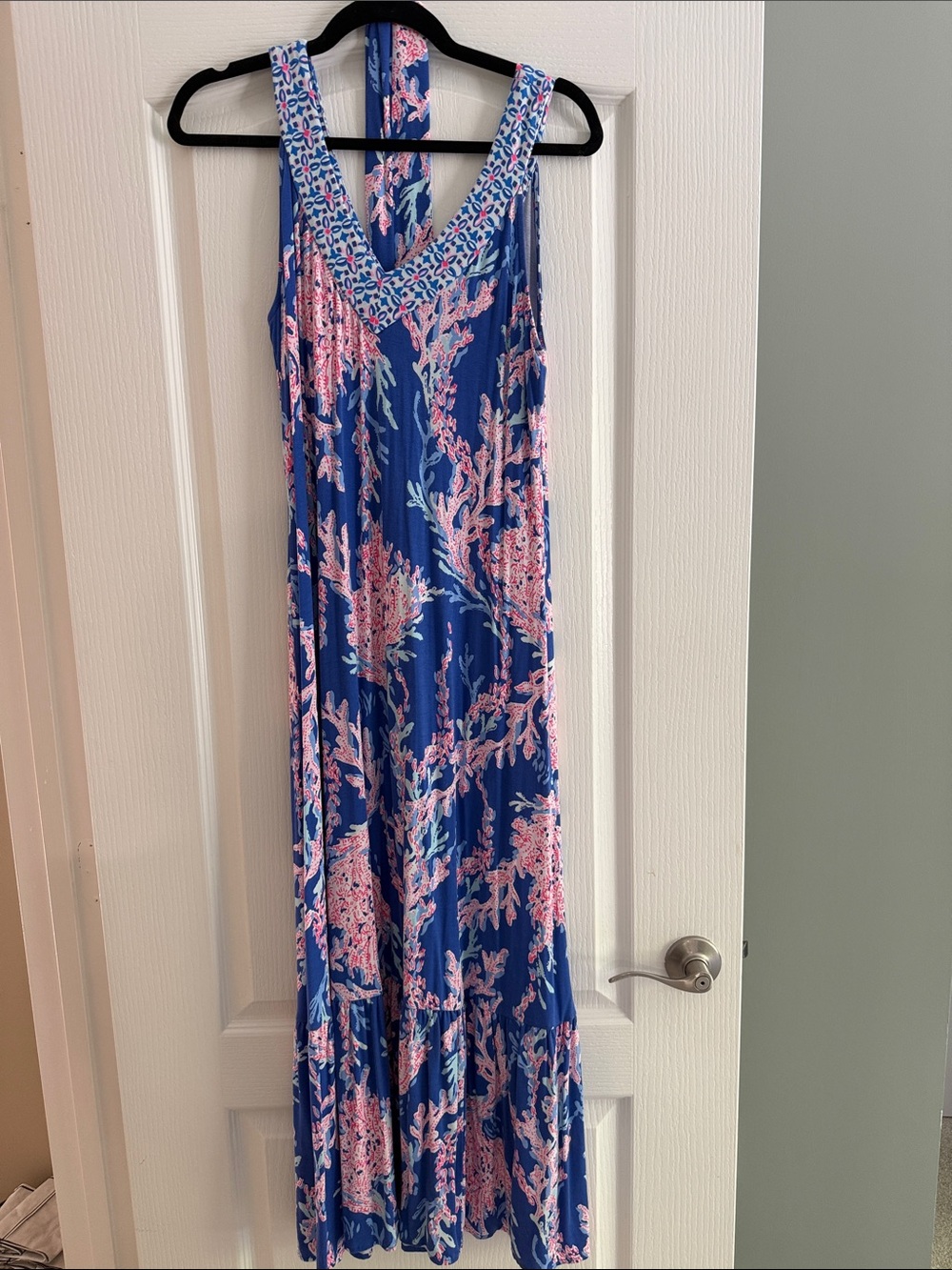 Lilly Pulitzer Blue Maxi Dress with Pink Floral Print
